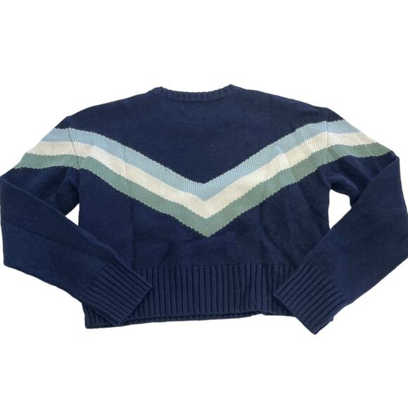 Marissa Webb Sweater Womens Small Blue Chevron Stripe Chunky Knit Retro - Picture 4 of 10